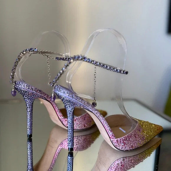 New JIMMY CHOO Saeda 100 embellished satin pumps $2,095 37 - Picture 13 of 17